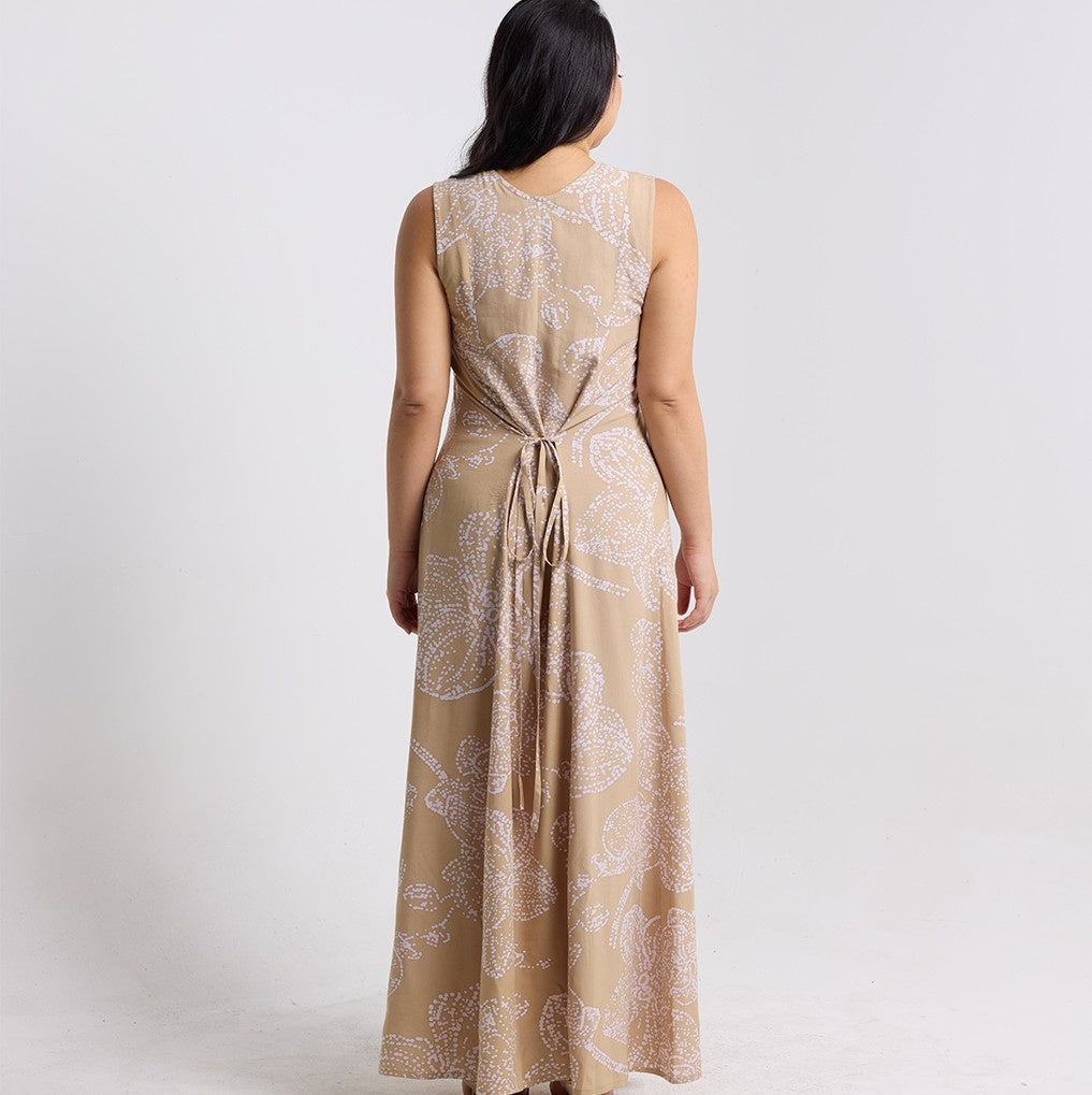 Back view of the  tan orchid maxi dress 
