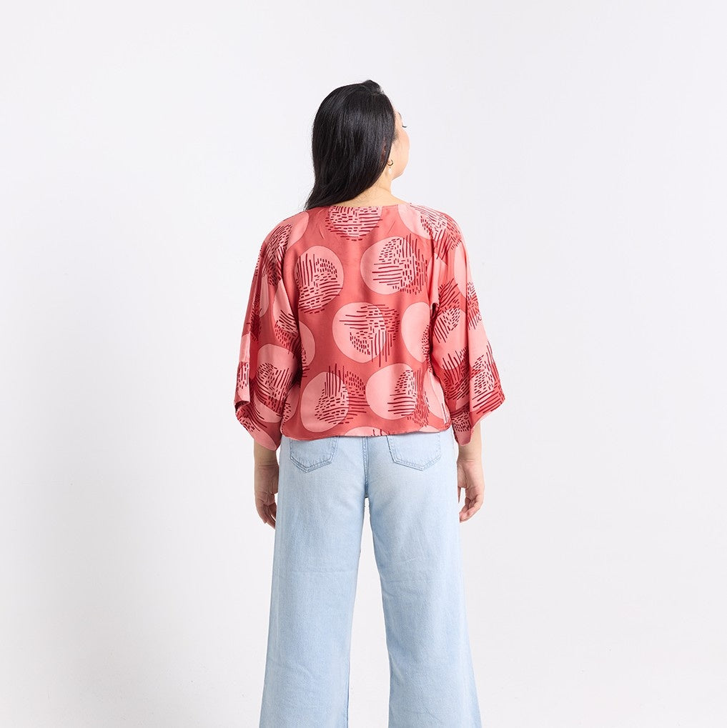 Tie Front Kimono - Crimson Yuan Dian