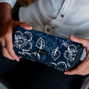 Batik Roll-Up Travel Pouch - Navy Hibiscus