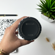 Stainless Steel Tumbler in Black Floret bottom with safesty instruction 