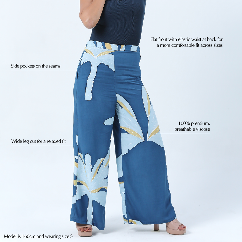 Batik Wide Leg Trousers - Ocean Palmera