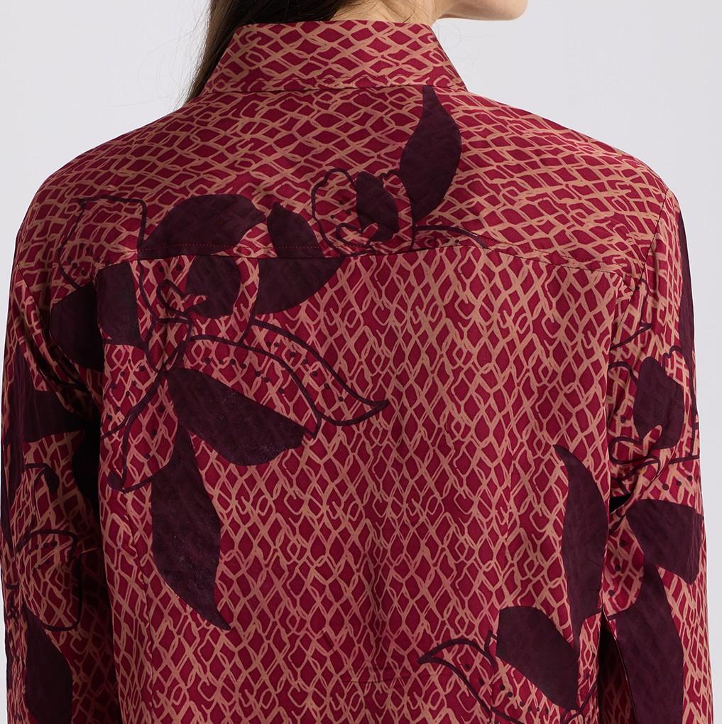 Women's Long-Sleeved Batik Shirt (Silk Cotton) - Copper Blooming Lace