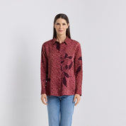 Women's Long-Sleeved Batik Shirt (Silk Cotton) - Copper Blooming Lace