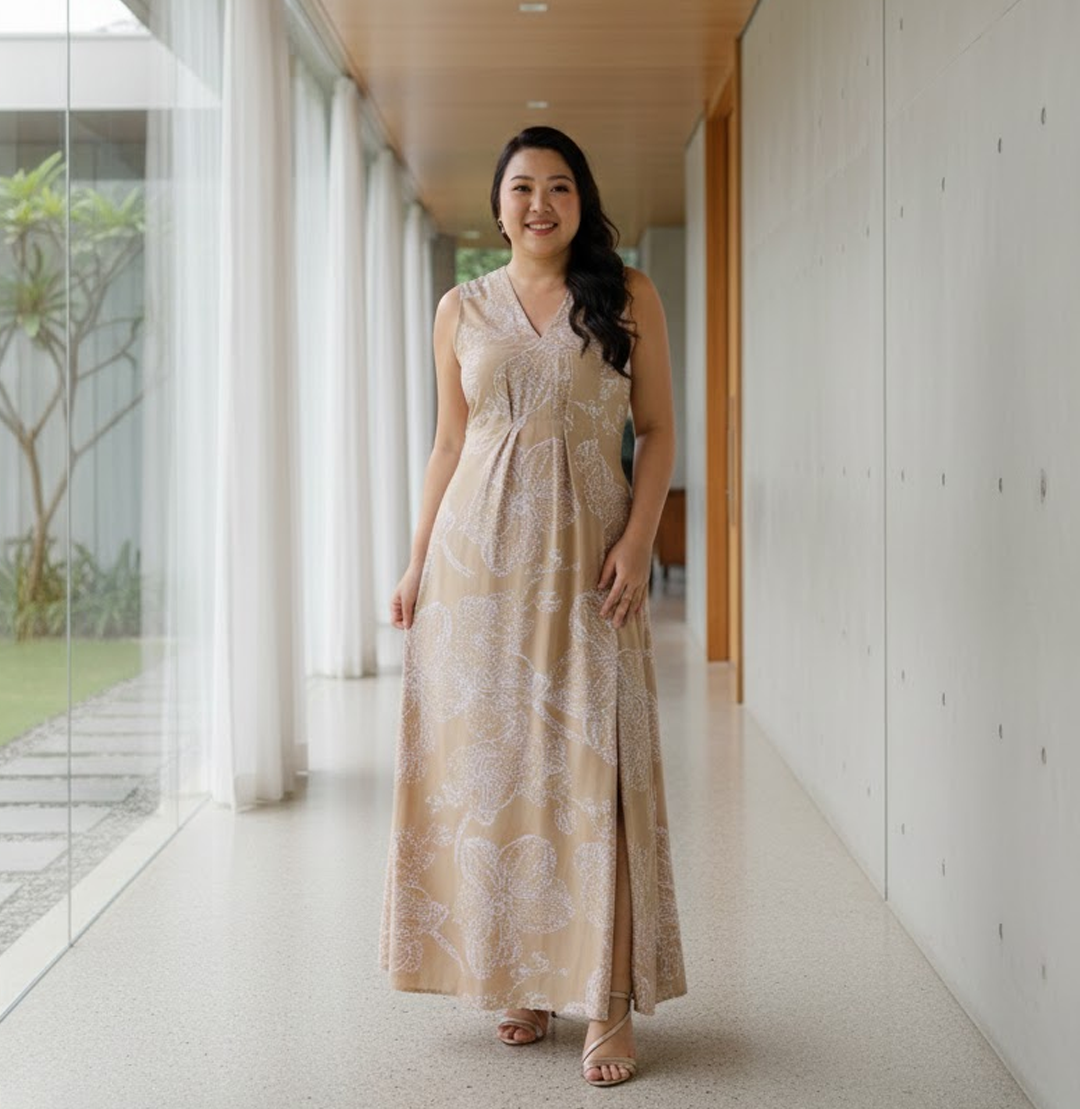 Batik Maxi Dress - Tan Orchid