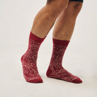 Batik-Inspired Unisex Socks - Crimson Driftwood