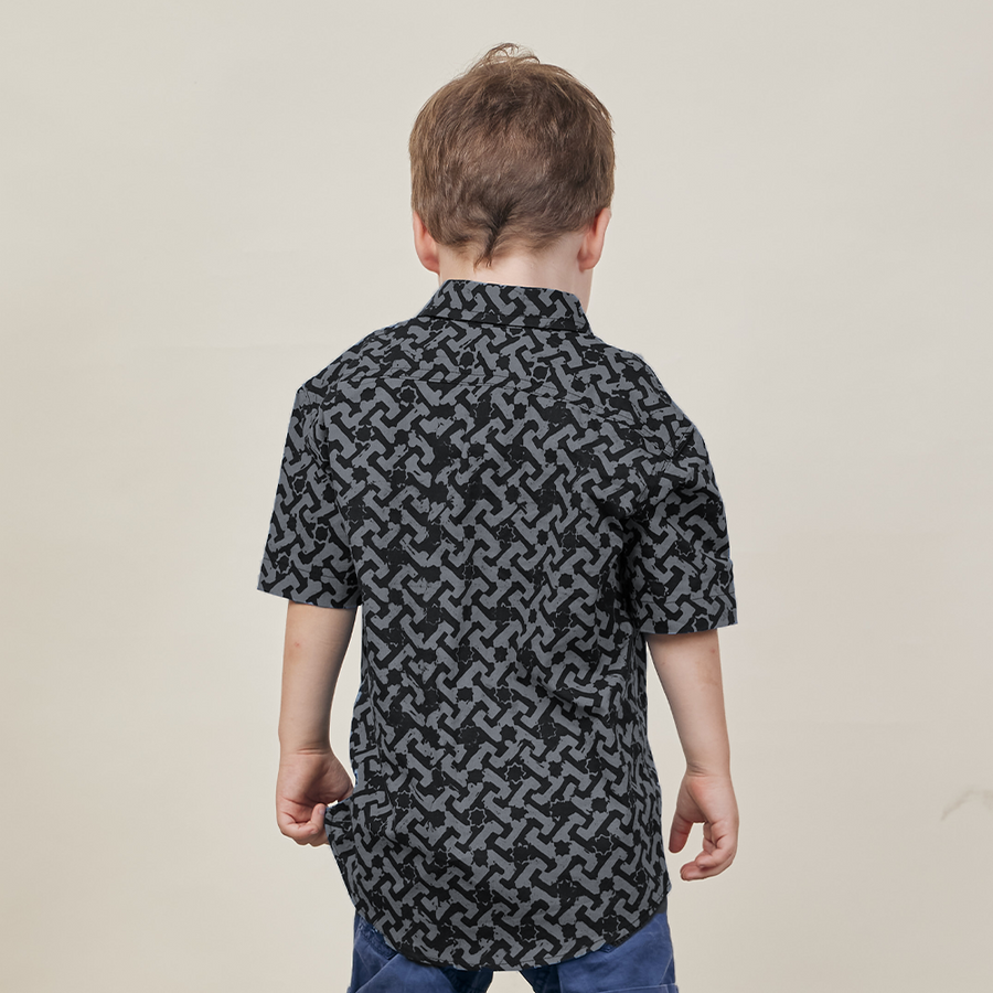 Boy's Batik Shirt - Grey Arabesque