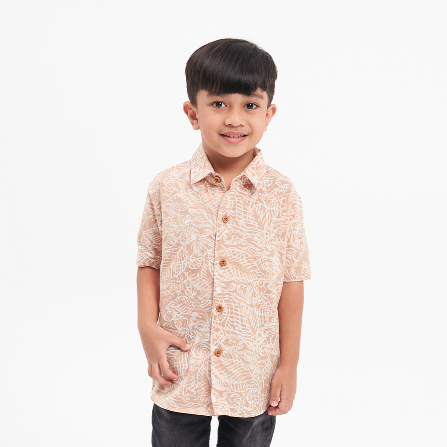 Boy's Batik Shirt - Tan Nautical Fern