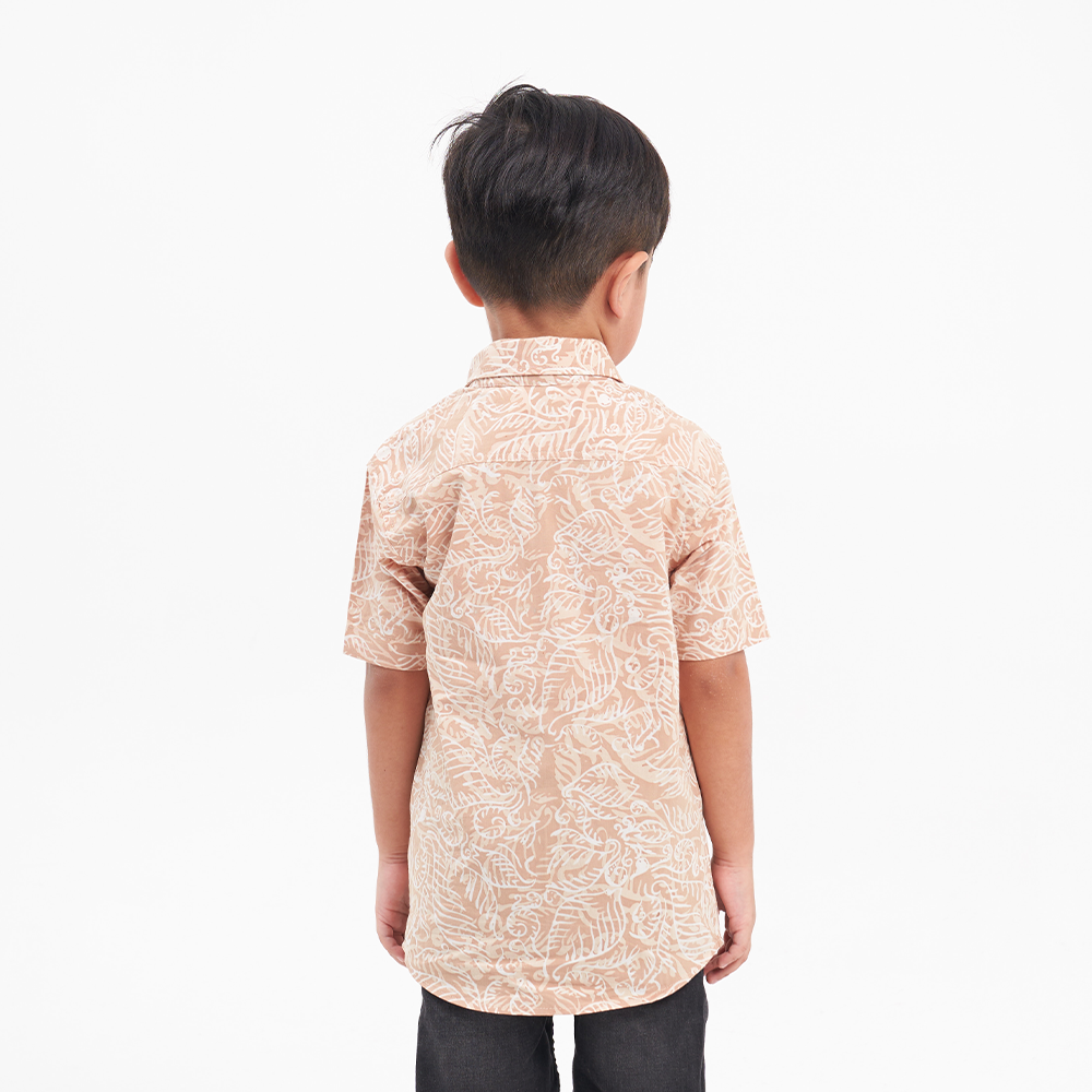 Boy's Batik Shirt - Tan Nautical Fern