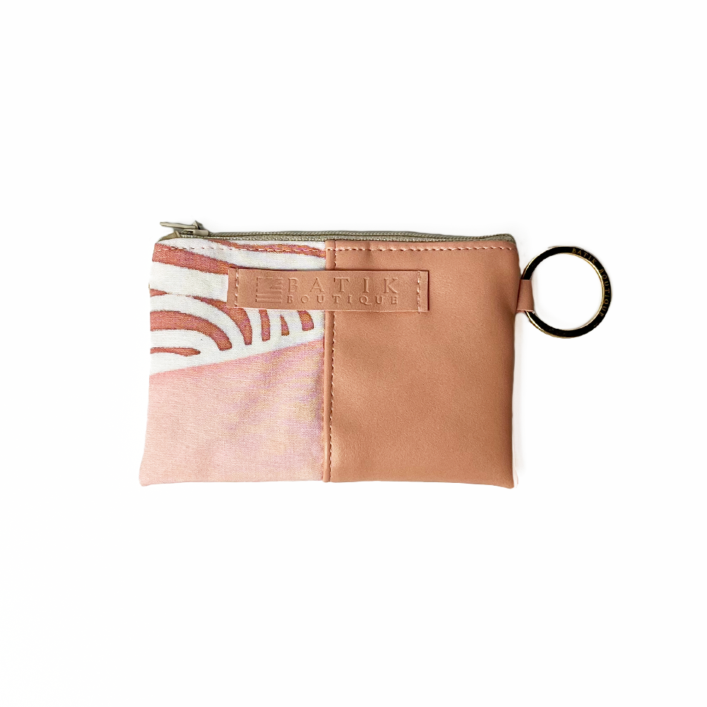 a white box photo of a card holder wallet showcasing the details of the card holder wallet in the pattern dawn bukit