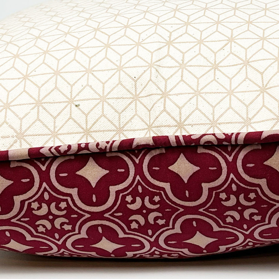A close up photo side of pillow cover in crimson celestial