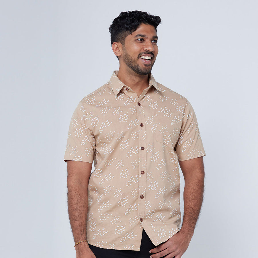 Men's Batik Shirt - Latte Seeds
