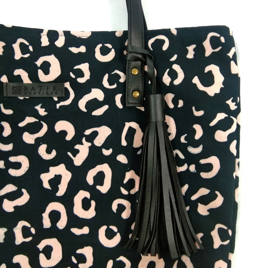 Batik Tote Bag (Canvas base) - Black Leopard