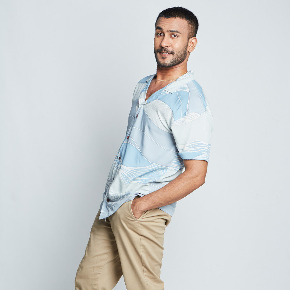Men's Batik Cuban Shirt - Sky Bukit
